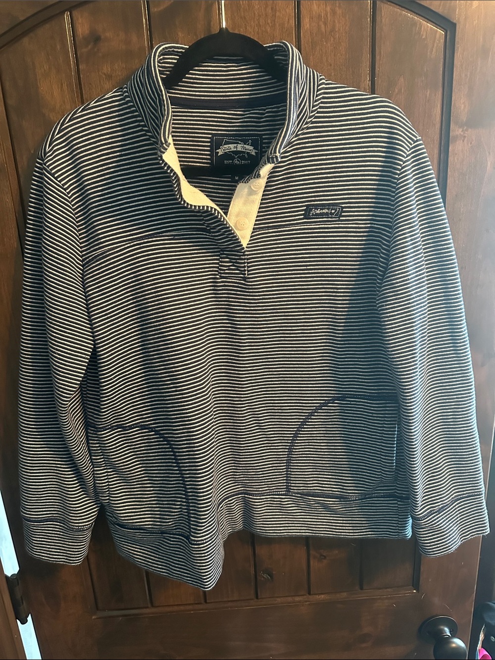 Arkansas State of Mine Navy & White Striped Henley Pullover